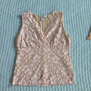 CAbi Lace V-Neck Sleeveless Blouse - Cream